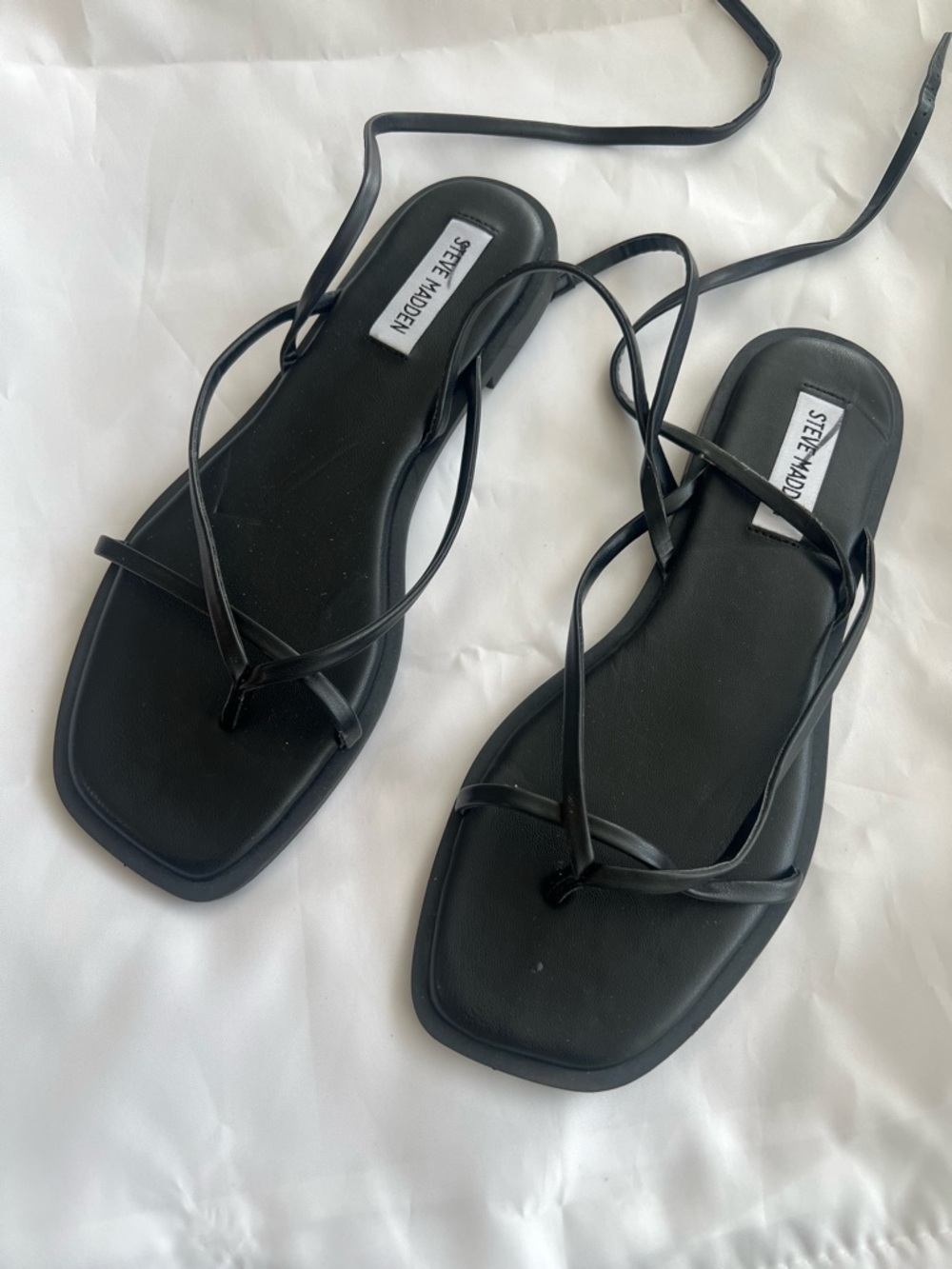 Steve Madden Black Agree Lace-Up Square Toe Sandals sz 8.5